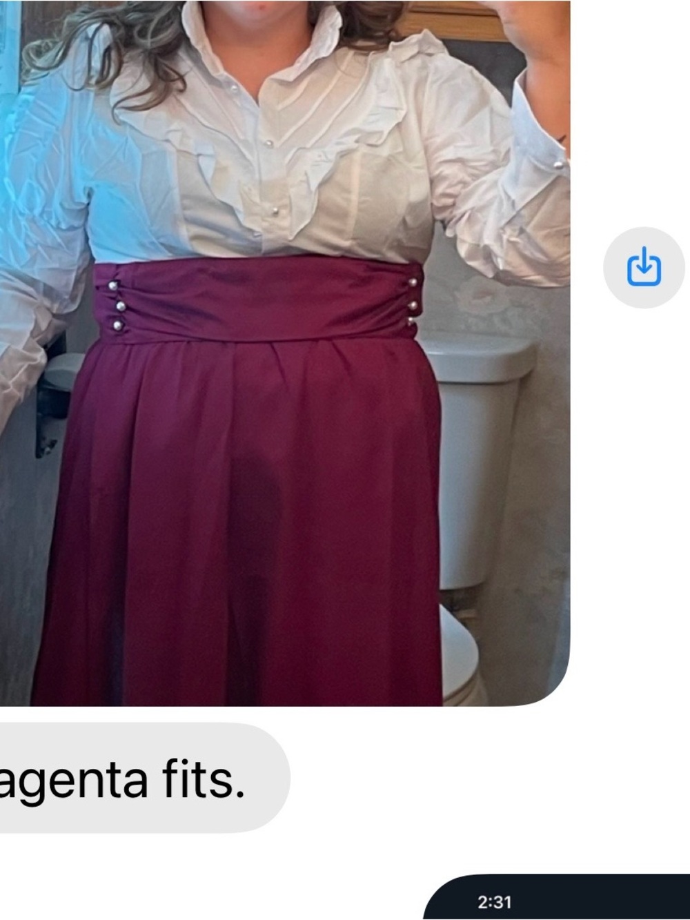 Magenta High-Waist A-Line Skirt with Pearl Button Detail